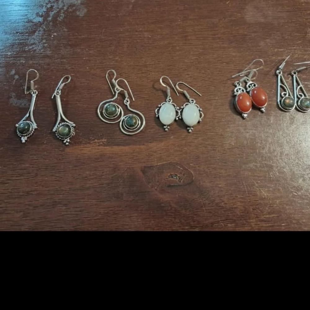 Elegant Silver Toned and Natural Stone Stone Earrings Sets